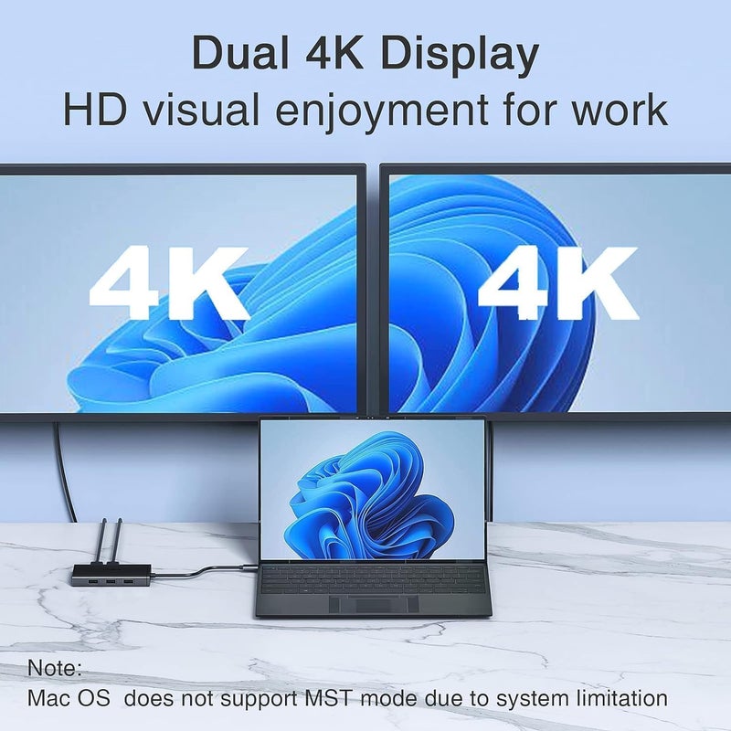 HOdo USB C Docking Station Dual Monitor Adapter for Dell HP, Laptop Docking Station 3 Monitors Quadruple Display USB C Hub Dongle to 4K HDMI+DisplayPort+VGA,3 USB2.0,100W PD, 8 in 1 Thunderbolt Dock - Image 3